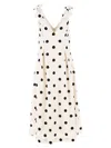 Zimmermann Polka-dot Bow-detail Linen Midi Dress In Cream/black Dot