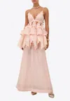 Zimmermann Crush Embroidered Linen-silk Maxi Dress In Pink