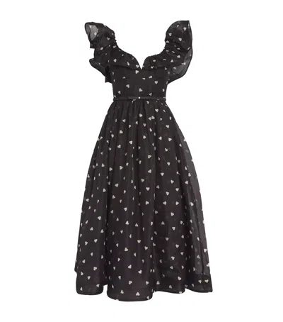 Zimmermann Crushed Frilled Midi Dress In Black