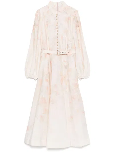 Zimmermann Rose-print Midi Dress In Pink