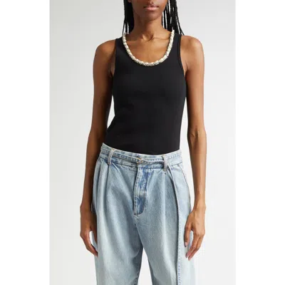 Zimmermann Crystal & Shell Embellished Stretch Cotton Rib Tank In Black
