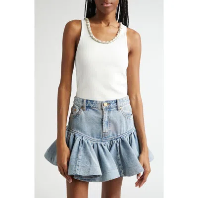 Zimmermann Crystal & Shell Embellished Stretch Cotton Rib Tank In Ivory
