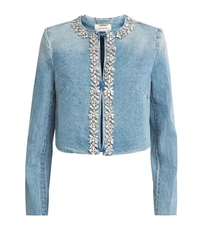 Zimmermann Womens Crush Embellished-trim Denim Jacket Blue Moon Xs