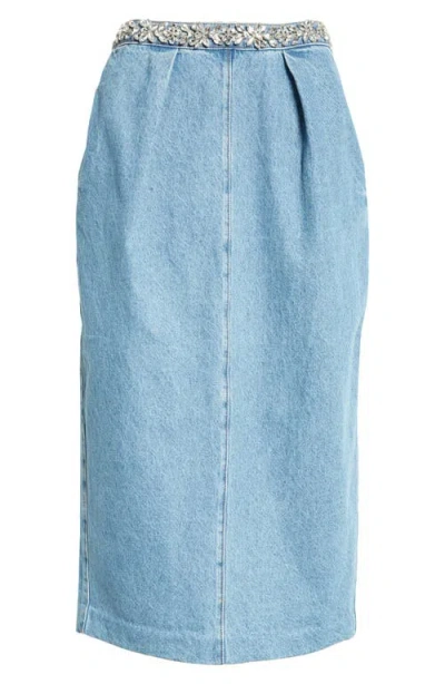 Zimmermann Crush Embellished Denim Skirt In Blue Moon