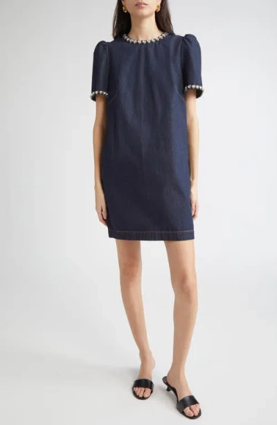 Zimmermann Crystal Embellished Denim Minidress In Blue