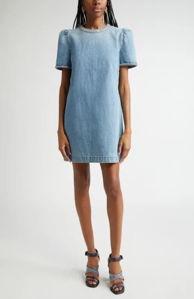 Zimmermann Crush Embellished Denim Mini Dress In Blue