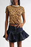 Zimmermann Pearl-embellished Animal-print Linen T-shirt In Dark Leopard