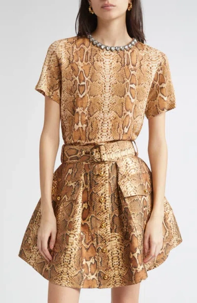 Zimmermann Crystal Embellished Linen T-shirt In Brown
