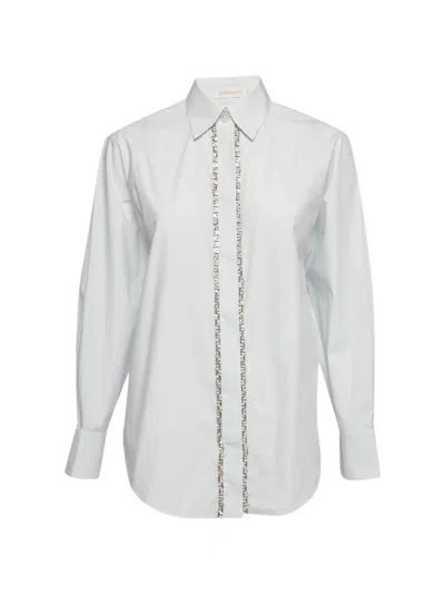 Pre-owned Zimmermann Crystal-embellished Poplin Shirt In White