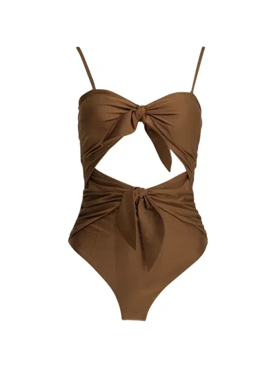 Zimmermann Cut-out Bow-detail Swimsuit In Brown