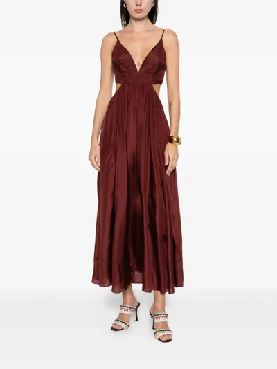 Zimmermann Wanderlust Cutout Silk-poplin Maxi Dress In Burgundy
