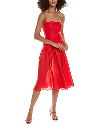 Zimmermann Cutout Linen Midi Dress In Red