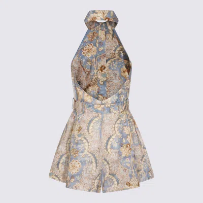 Zimmermann Damask Denim Linen Jumpsuit In Multi