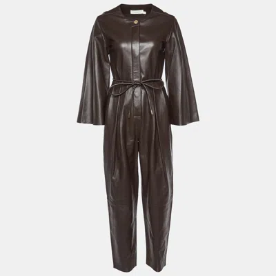 Pre-owned Zimmermann Dark Brown Leather Belted Jumpsuit S