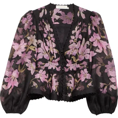 Zimmermann Dawning Bead-embellished Floral-print Linen And Silk-blend Blouse In Multi