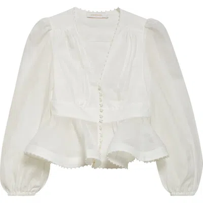 Zimmermann Dawning Beaded V-neck Blouse In Animal Print