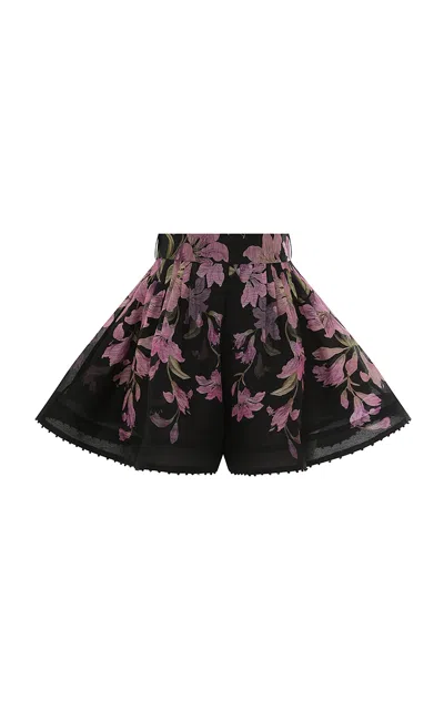 Zimmermann Dawning Pleated Linen & Silk Shorts In Black