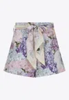Zimmermann Dawning Printed Silk Flat Front Shorts In Multicolor