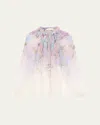 Zimmermann Multicolour Floral Top With High Neckline And Tie Detail In Dawning Billow Blouse