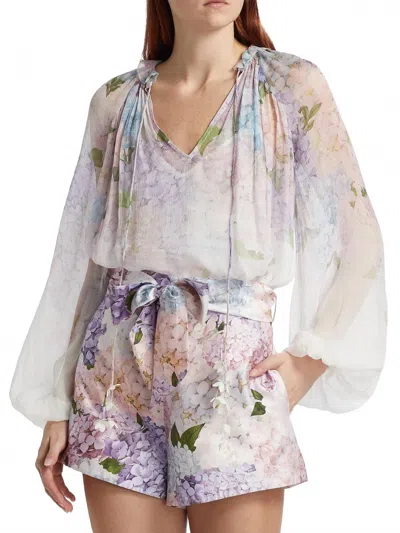 Zimmermann Dawning Billow Blouse In Multi Hydrangea