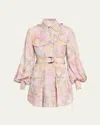 Zimmermann Short Printed Jacket Dress With Belted Waist In Multi