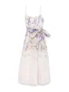 Zimmermann Dawning Belted Floral-print Linen And Silk-blend Midi Dress In Nude & Neutrals