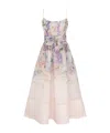 Zimmermann Dawning Belted Floral-print Linen And Silk-blend Midi Dress In Pink