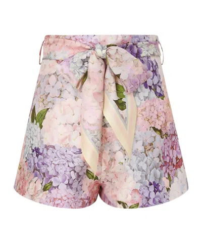 Zimmermann Dawning Silk Shorts In Multi Hydrangea In Purple