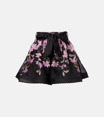 Zimmermann Dawning Pleated Linen & Silk Shorts In Black