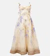Zimmermann Dawning Belted Floral-print Linen And Silk-blend Midi Dress In Multi