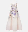 Zimmermann Dawning Belted Floral-print Linen And Silk-blend Midi Dress In Multicoloured