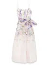 Zimmermann Dawning Belted Floral-print Linen And Silk-blend Midi Dress In Pink