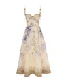 Zimmermann Dawning Belted Floral-print Linen And Silk-blend Midi Dress In Nude