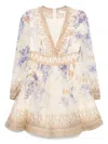 Zimmermann Dawning Plunge Printed Minidress In Multi