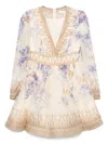 Zimmermann Dawning Plunge Printed Minidress In Neutrals