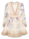 Zimmermann Dawning Plunge Printed Minidress In Neutrals