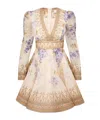 Zimmermann Dawning Plunge Printed Minidress In Nude