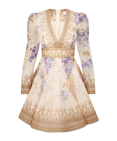 Zimmermann Dawning Plunge Printed Minidress In Purple