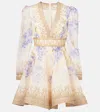 Zimmermann Dawning Plunge Printed Minidress In Beige