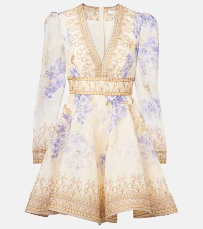 Zimmermann Dawning Plunge Printed Minidress In Purple