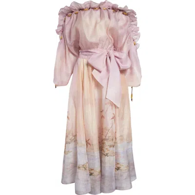 ZIMMERMANN ZIMMERMANN DAWNING RUFFLE LONG SLEEVE ORGANZA MAXI DRESS