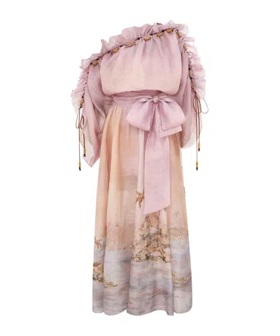 Zimmermann Dawning Ruffle Maxi Dresses Pink In Multi