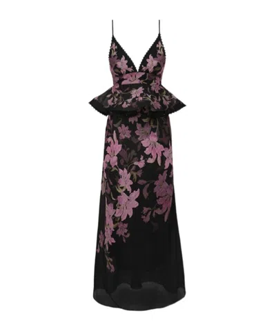 Zimmermann Dawning Bead-embellished Floral-print Linen And Silk-blend Peplum Maxi Dress In Multi