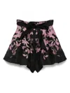 Zimmermann Dawning Belted Floral-print Linen And Silk-blend Shorts In Black
