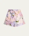 Zimmermann Dawning Printed Silk Flat Front Shorts In Dawning Flat Front Short
