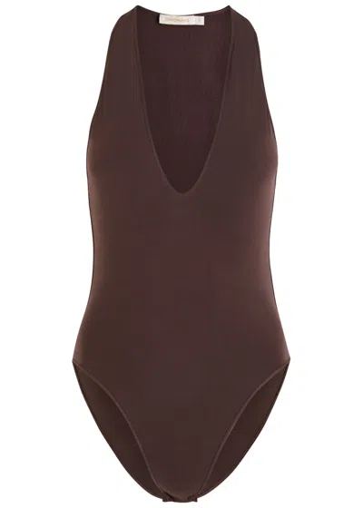 Zimmermann Dawning Stretch-satin Jersey Bodysuit In Brown