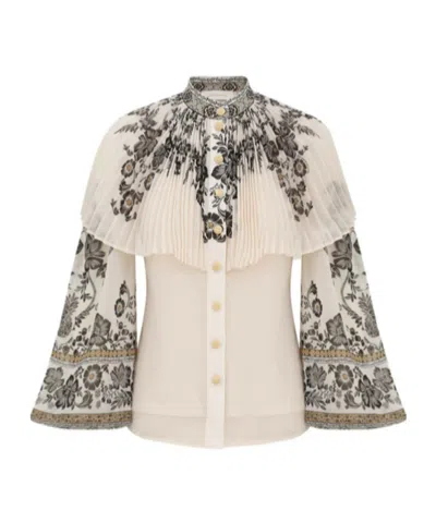 Zimmermann Dawning Sunray Blouse In Ivory Stamp