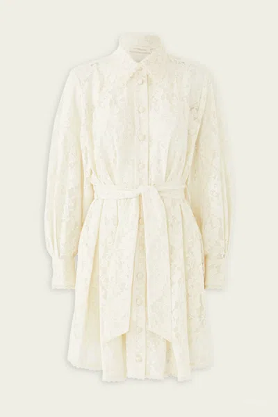 Zimmermann Dawning Tuck Mini Dress In Cream In White