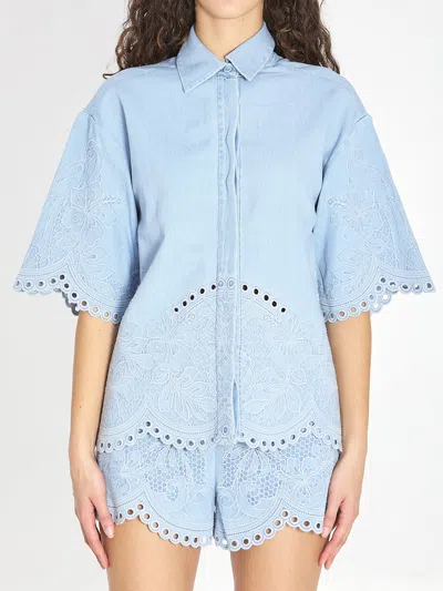 Zimmermann Womens Ice Storm Daylight Embroidered Denim Shirt In Blue