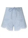 Zimmermann Daylight Embroidered Belted Denim Shorts In Blue
